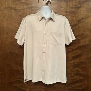 Ben Sherman Short Sleeve Ribbed Button Down Shirt Mens XL Tan Cotton Blend Knit